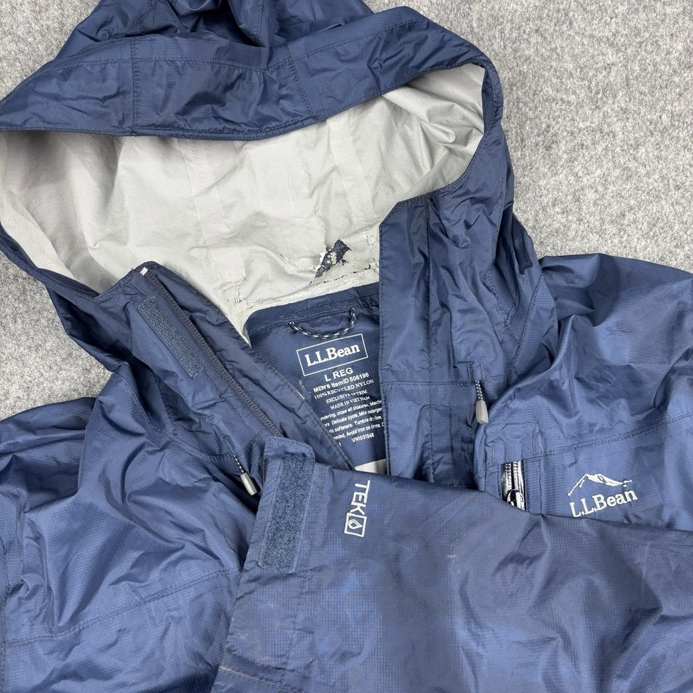 LL Bean TEK Jacket Mens Large‎ Blue Hooded Full Zip Rain Windbreaker Coat Casual